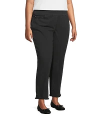 Multiples Plus Size Solid Garment Dyed Straight Leg Fringe Hem Pull-On Ankle Pants