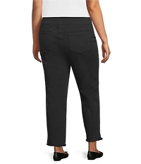 Multiples Plus Size Solid Garment Dyed Straight Leg Fringe Hem Pull-On Ankle Pants