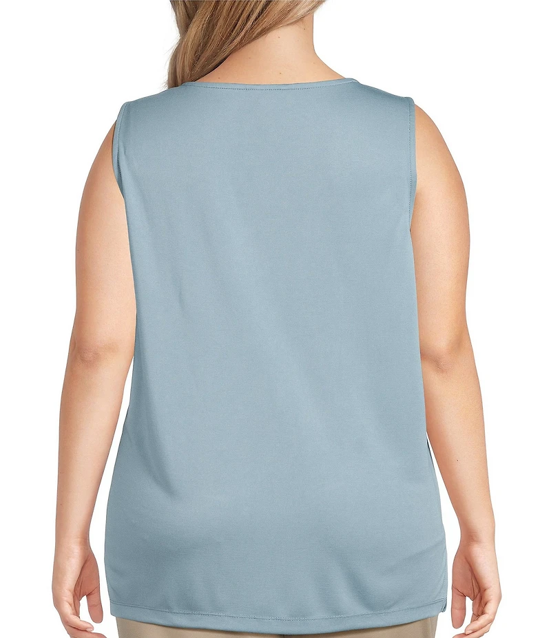 Multiples Plus Size Solid Knit Crew Neck Sleeveless Fitted Tank Top