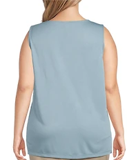 Multiples Plus Size Solid Knit Crew Neck Sleeveless Fitted Tank Top