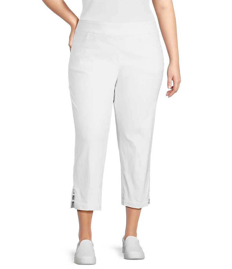 Multiples Plus Size Solid Straight Ladder Hem Pull-On Twill Crop Pants