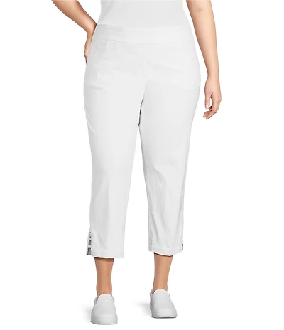 Multiples Plus Size Solid Straight Ladder Hem Pull-On Twill Crop Pants