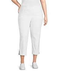 Multiples Plus Size Solid Straight Ladder Hem Pull-On Twill Crop Pants