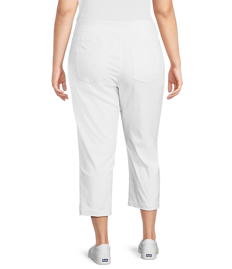Multiples Plus Size Solid Straight Ladder Hem Pull-On Twill Crop Pants