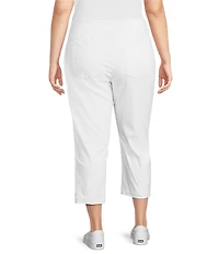 Multiples Plus Size Solid Straight Ladder Hem Pull-On Twill Crop Pants