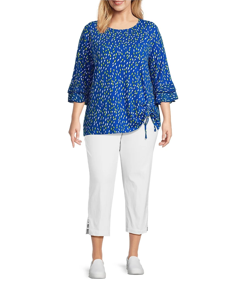 Multiples Plus Size Solid Straight Ladder Hem Pull-On Twill Crop Pants