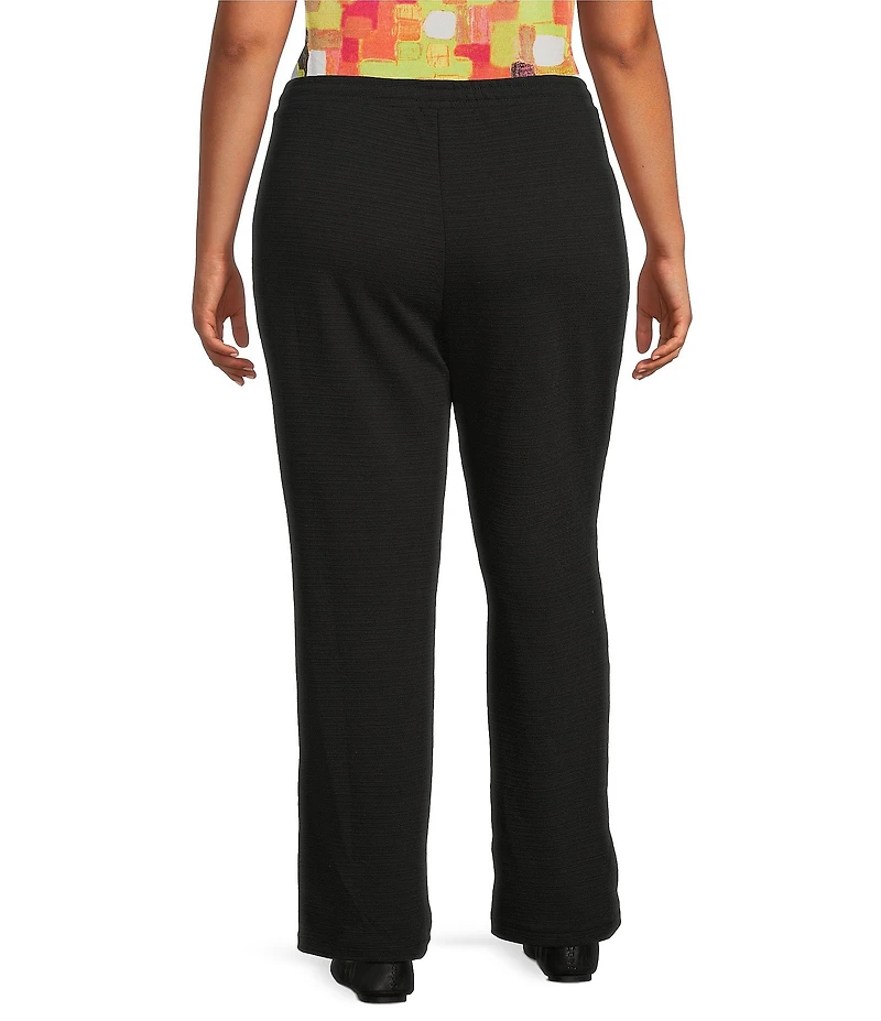 Multiples Plus Size Solid Stripe Jacquard Straight Leg Pull-On Pants