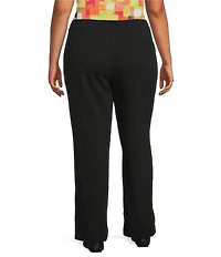 Multiples Plus Size Solid Stripe Jacquard Straight Leg Pull-On Pants
