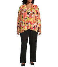 Multiples Plus Size Solid Stripe Jacquard Straight Leg Pull-On Pants
