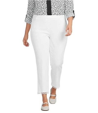 Multiples Plus Size Solid Twill Braided Hem Pull-On Straight Leg Pants