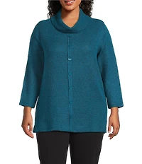 Multiples Plus Size Textured Novelty Knit Cowl Neck 3/4 Sleeve Top