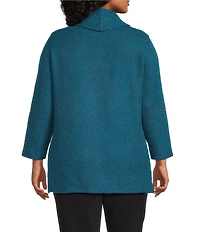 Multiples Plus Size Textured Novelty Knit Cowl Neck 3/4 Sleeve Top