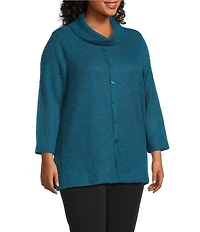 Multiples Plus Size Textured Novelty Knit Cowl Neck 3/4 Sleeve Top