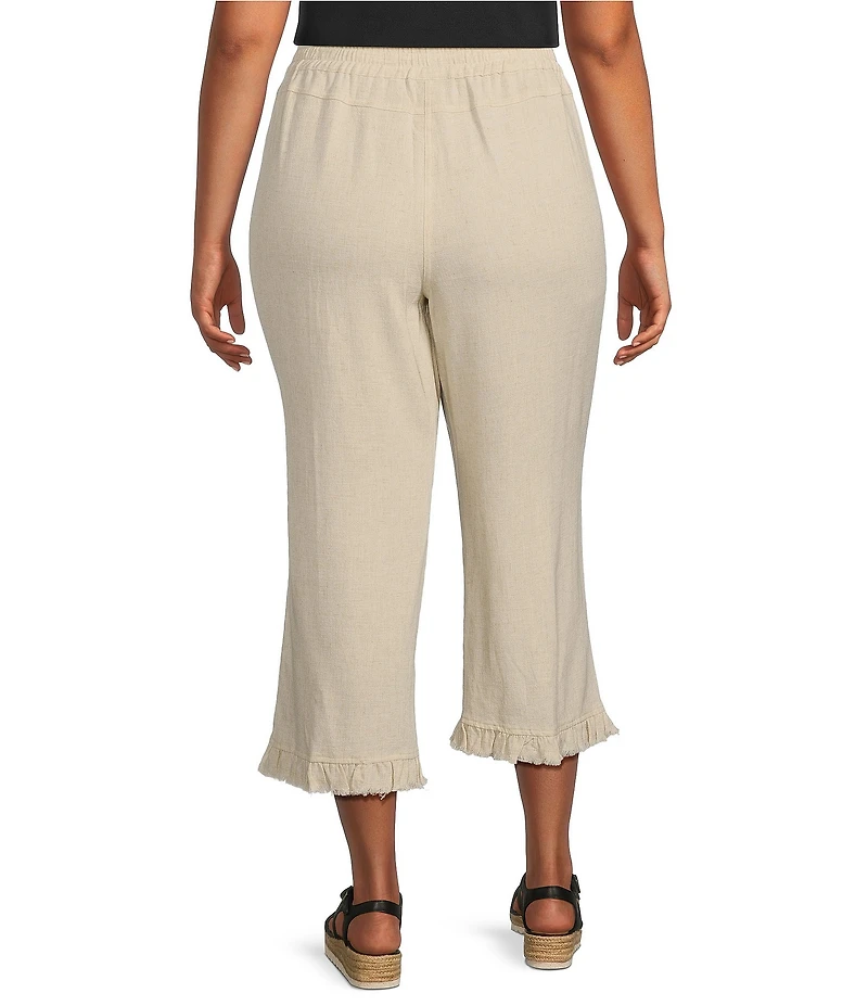 Multiples Plus Size Textured Slub Woven Straight Leg Elastic Drawstring Waist Pull-On Pants