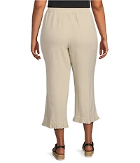 Multiples Plus Size Textured Slub Woven Straight Leg Elastic Drawstring Waist Pull-On Pants