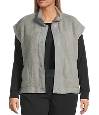 Multiples Plus Size Woven Stand Collar Sleeveless Snap-Front Fitted Vest