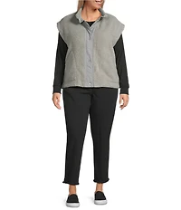 Multiples Plus Size Woven Stand Collar Sleeveless Snap-Front Fitted Vest