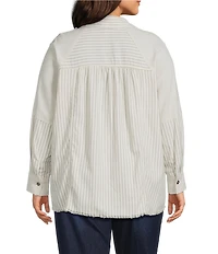 Multiples Plus Yarn Dye Stripe Point Collar Long Sleeve Button Front Flannel Shirt