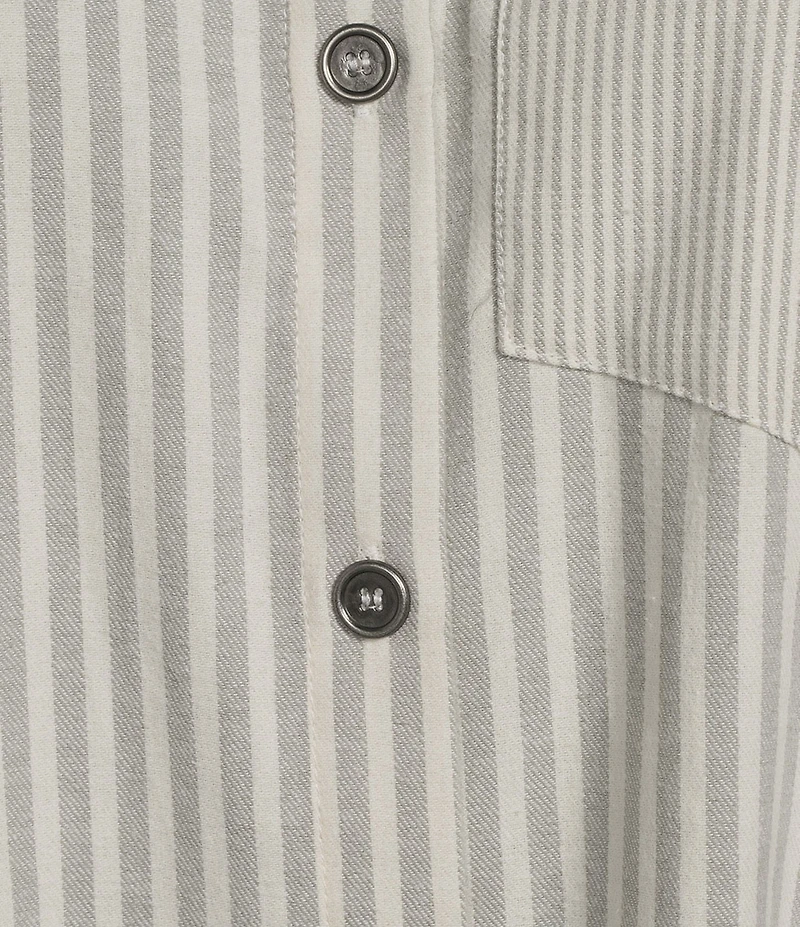 Multiples Plus Yarn Dye Stripe Point Collar Long Sleeve Button Front Flannel Shirt