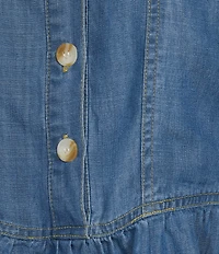 Multiples Point Collar Short Dolman Sleeve Peplum Denim Top