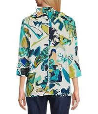 Multiples Printed Knit Cowl Neck Drawstring 3/4 Dolman Sleeve Pullover