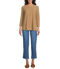 Multiples Pucker Double Knit Jacquard Scoop Neck 3/4 Sleeve Pullover Knit Top