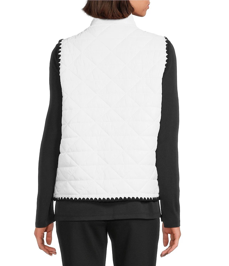 Multiples Quilted Woven Stand Collar Sleeveless Fitted Vest