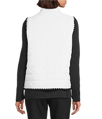Multiples Quilted Woven Stand Collar Sleeveless Fitted Vest