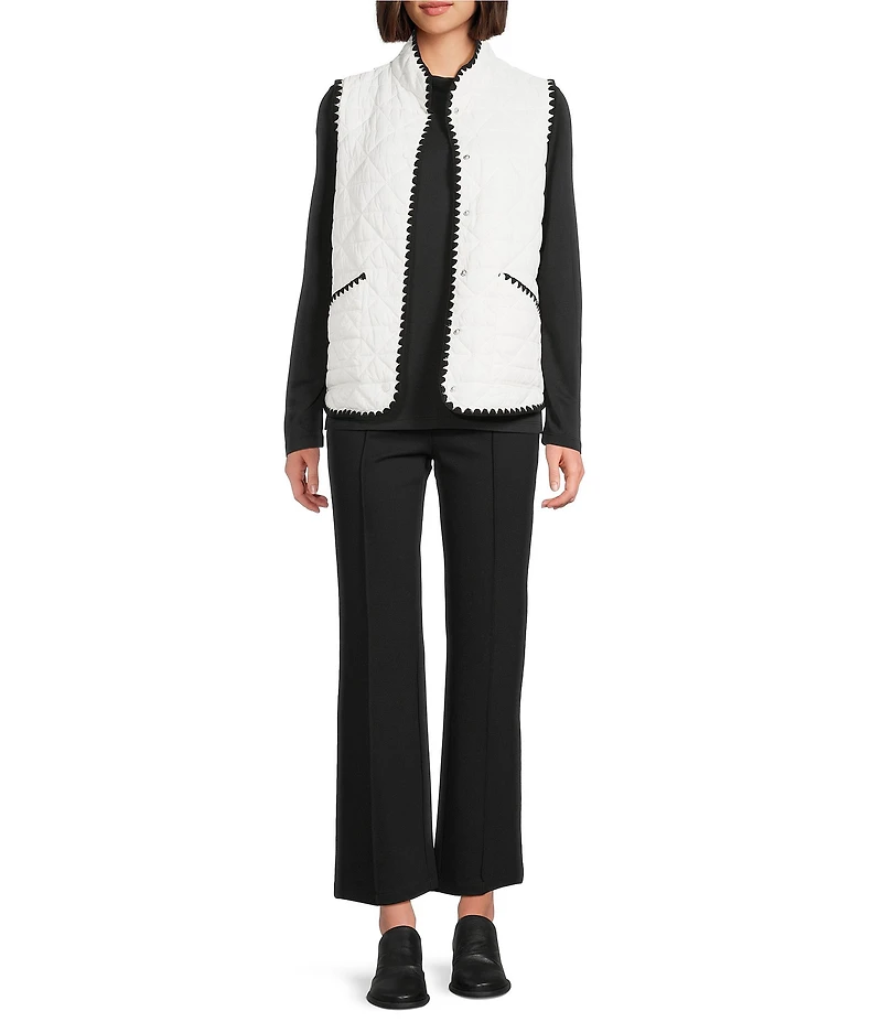 Multiples Quilted Woven Stand Collar Sleeveless Fitted Vest