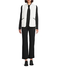 Multiples Quilted Woven Stand Collar Sleeveless Fitted Vest