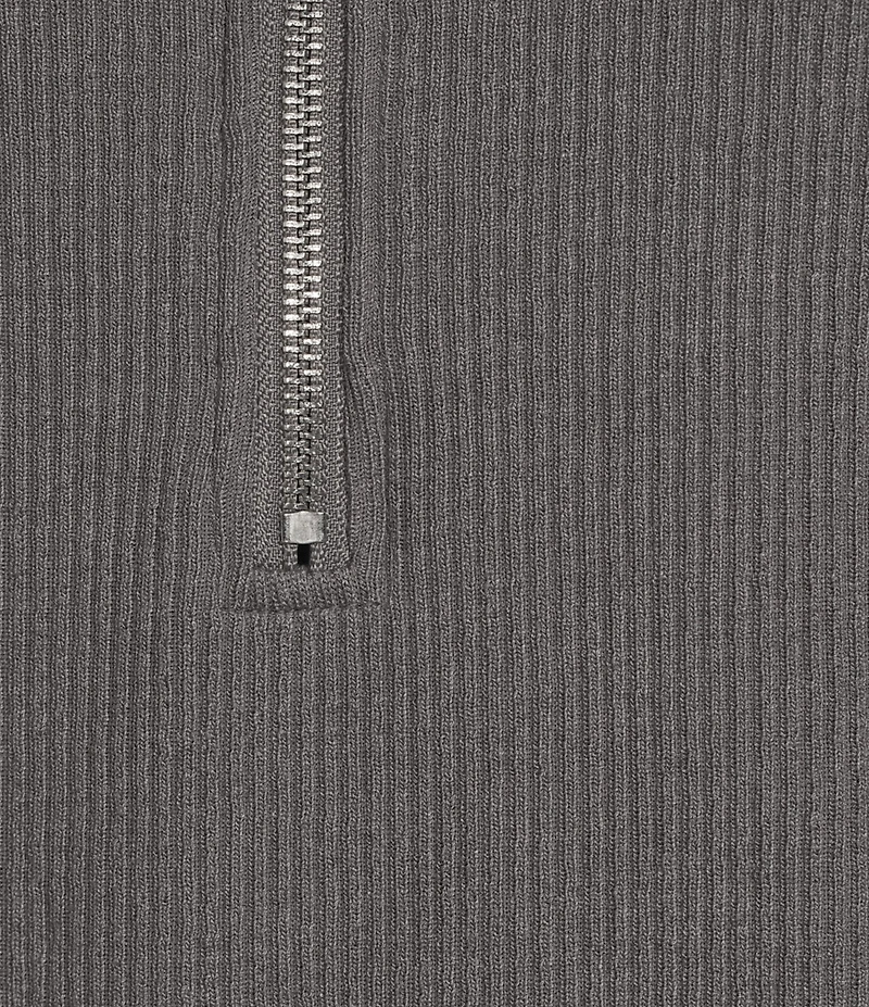 Multiples Ribbed Knit Funnel Neck 3/4 Sleeve Zip-Up Top