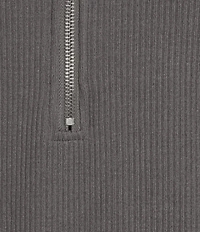 Multiples Ribbed Knit Funnel Neck 3/4 Sleeve Zip-Up Top