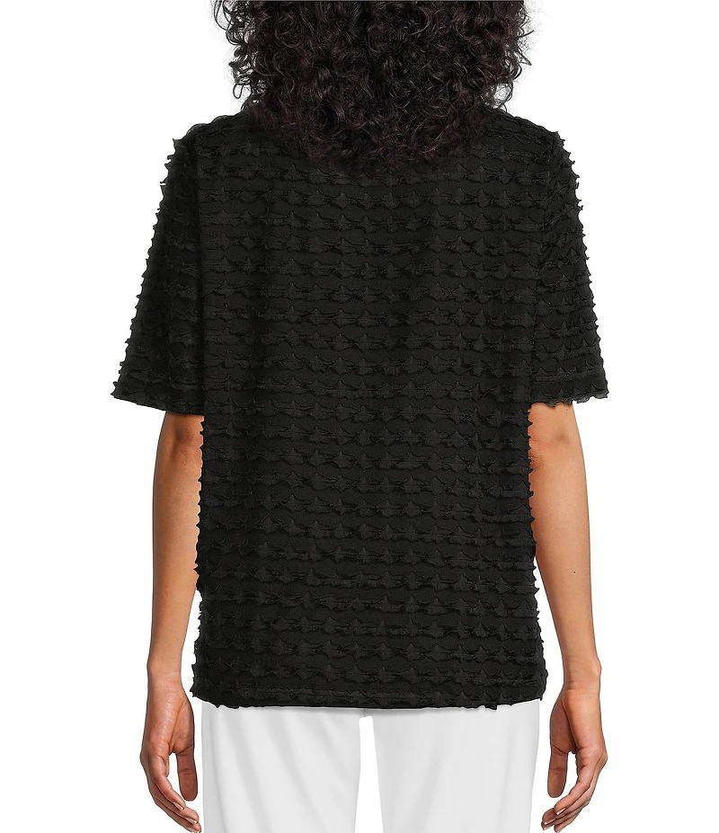 Multiples Scoop Neck Elbow Sleeve Wave Knit Fitted Top