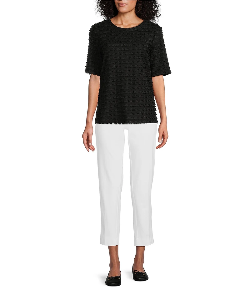 Multiples Scoop Neck Elbow Sleeve Wave Knit Fitted Top