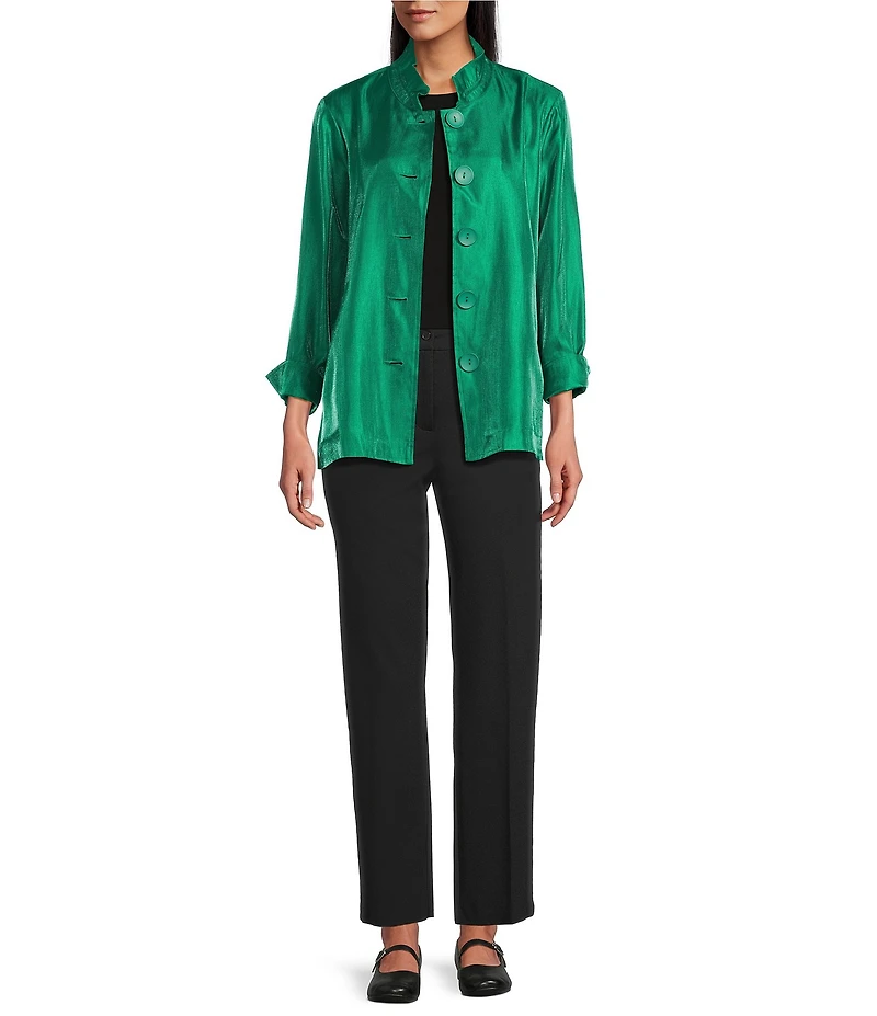 Multiples Shimmer Wire Collar 3/4 Sleeve One Button Turn Up Cuff Fit And Flare Button Front Jacket