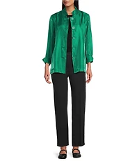 Multiples Shimmer Wire Collar 3/4 Sleeve One Button Turn Up Cuff Fit And Flare Button Front Jacket