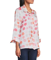 Multiples Shimmer Woven Dot Print Point Collar 3/4 Turn-Up Sleeve Button-Front Shirt