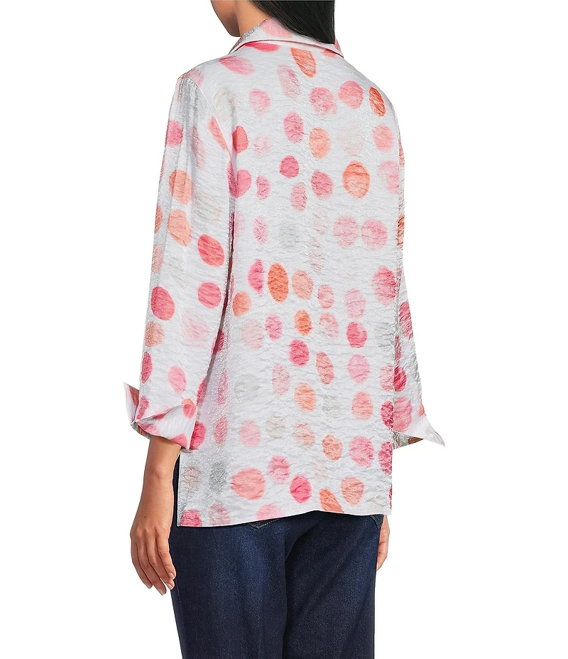 Multiples Shimmer Woven Dot Print Point Collar 3/4 Turn-Up Sleeve Button-Front Shirt