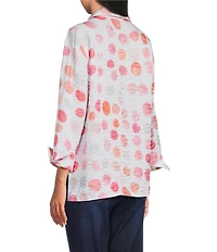 Multiples Shimmer Woven Dot Print Point Collar 3/4 Turn-Up Sleeve Button-Front Shirt