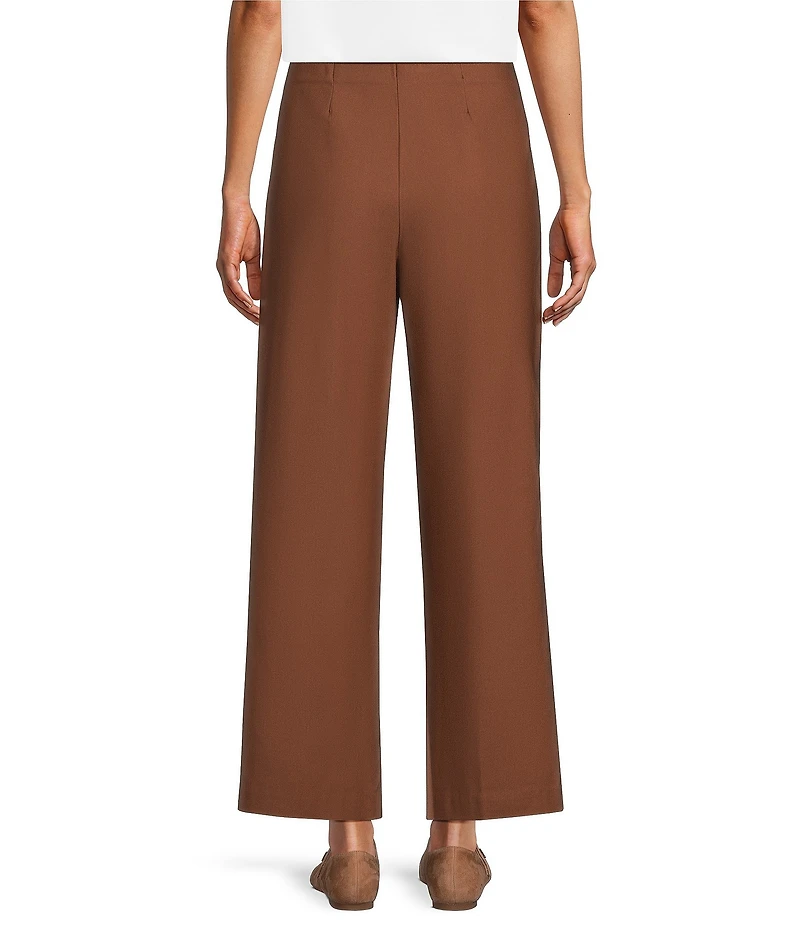 Multiples Slimsation Twill Wide Leg Crop Length Faux Zipper Pull On Pants