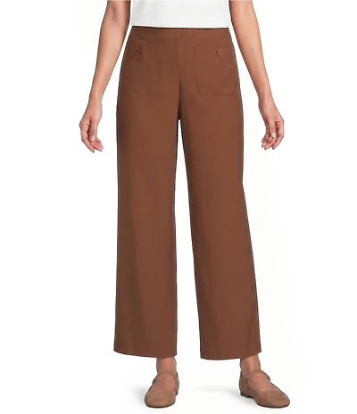 Multiples Slimsation Twill Wide Leg Crop Length Faux Zipper Pull On Pants