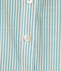 Multiples Petite Size Slub Crinkle Embroidered Stripe Point Collar Long Roll-Tab Sleeve Button Front Shirt
