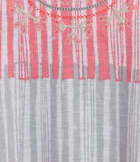 Multiples Slub Jersey Knit Embroidered Split V-Neck 3/4 Sleeve Georgette Top