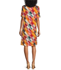 Multiples Slub Knit Block Multi Scoop Neck Elbow Sleeve Dress