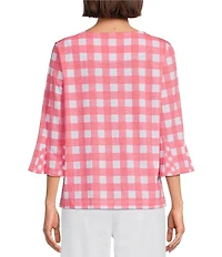 Multiples Slub Knit Boat Neck 3/4 Flounce Sleeve Side Draw String Godet Top