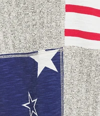 Multiples Slub Knit Yarn Dye Stripe & Star Americana Scoop Neck Short Dolman Sleeve Top