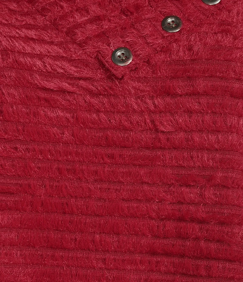 Multiples Soft Textured Striped Plush Rib Knit Wrap Collar 3/4 Bungee Sleeve Top
