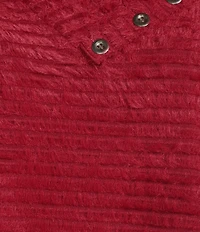 Multiples Soft Textured Striped Plush Rib Knit Wrap Collar 3/4 Bungee Sleeve Top