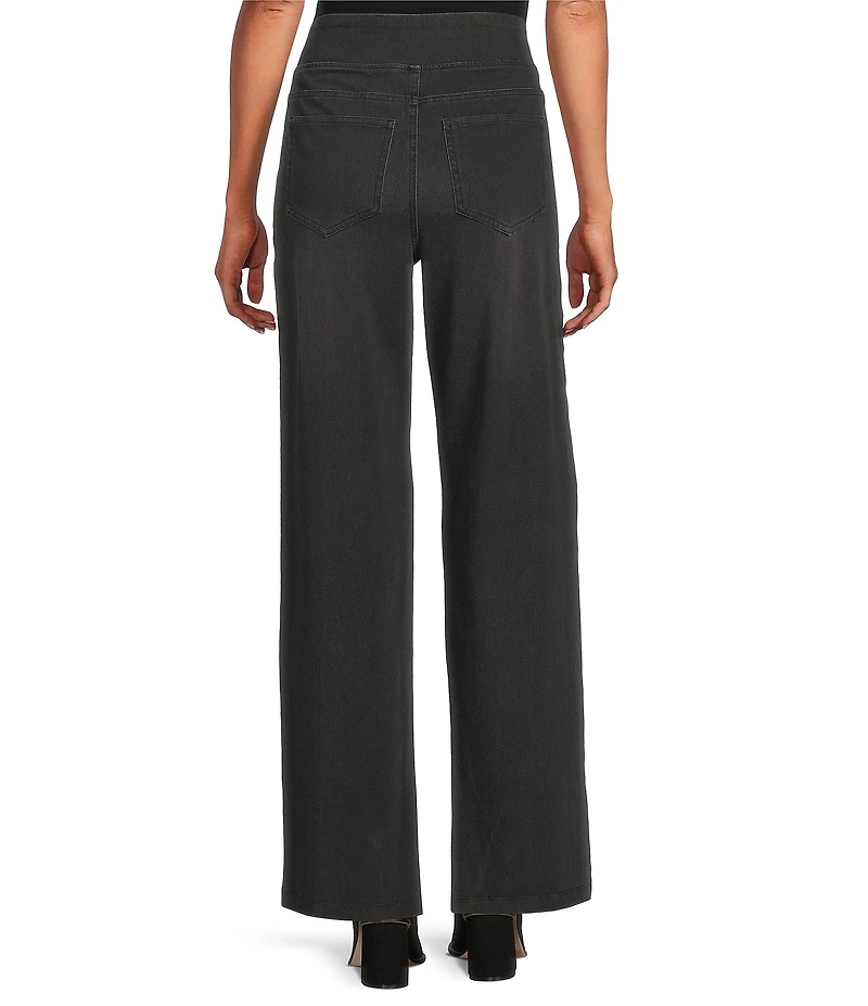 Multiples Solid 4-Way Stretch Knit Wide Leg Denim Ankle Pants