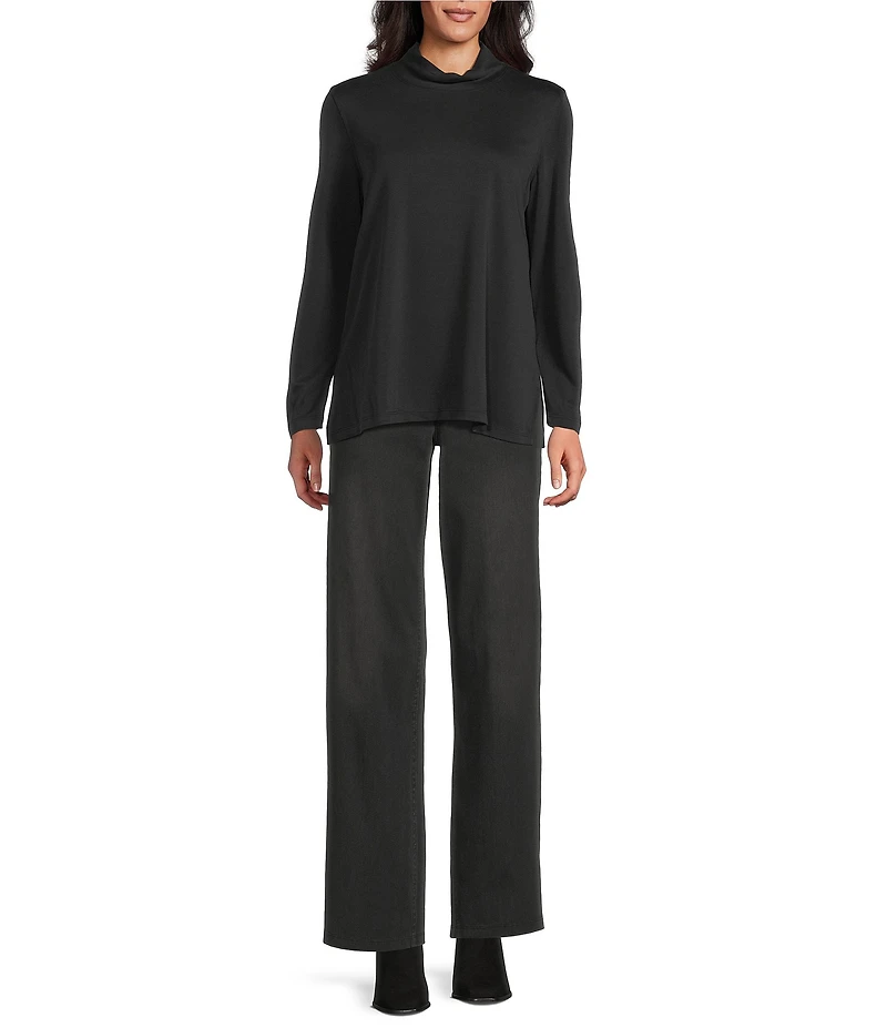 Multiples Solid 4-Way Stretch Knit Wide Leg Denim Ankle Pants